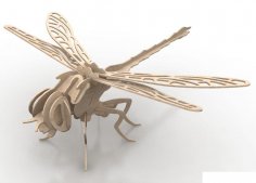 Rompecabezas 3D de libélula cortado con láser