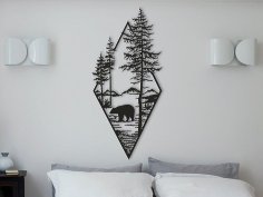 Laser Cut Bear In The Woods Wall Decor DXF File