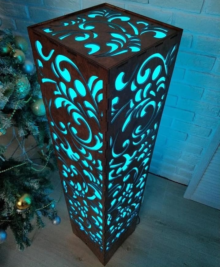 Laser Cut Flower Design Wooden Floor Lamp Free Vector