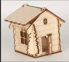 Caja con forma de casa cortada con láser con árbol