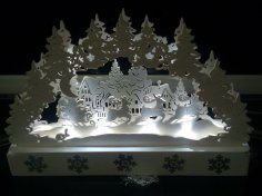 Laser Cut Christmas Scene Decorations Night Lamp Holiday Decorations PDF File