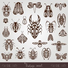 Vintage Insect Silhouette Set Free Vector