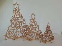 Laser Cut We Wish You A Merry Christmas And A Happy New Year Text Tree