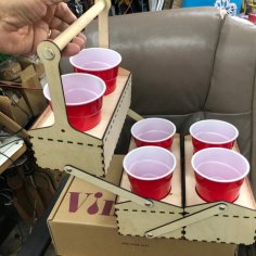 Laser Cut  Drink Caddy Holds 6 Red Cups