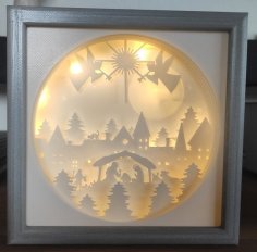 Christmas Paper Craft Like Scene Lamp (new Frame & Holy Night) 3D Printer Model