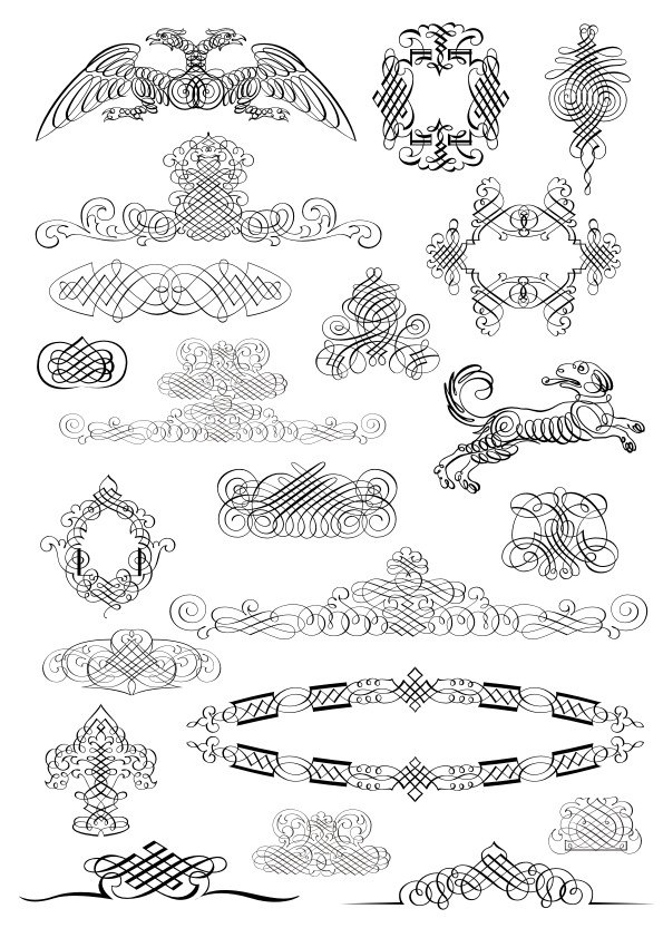 Conjunto de elementos de diseño caligráfico