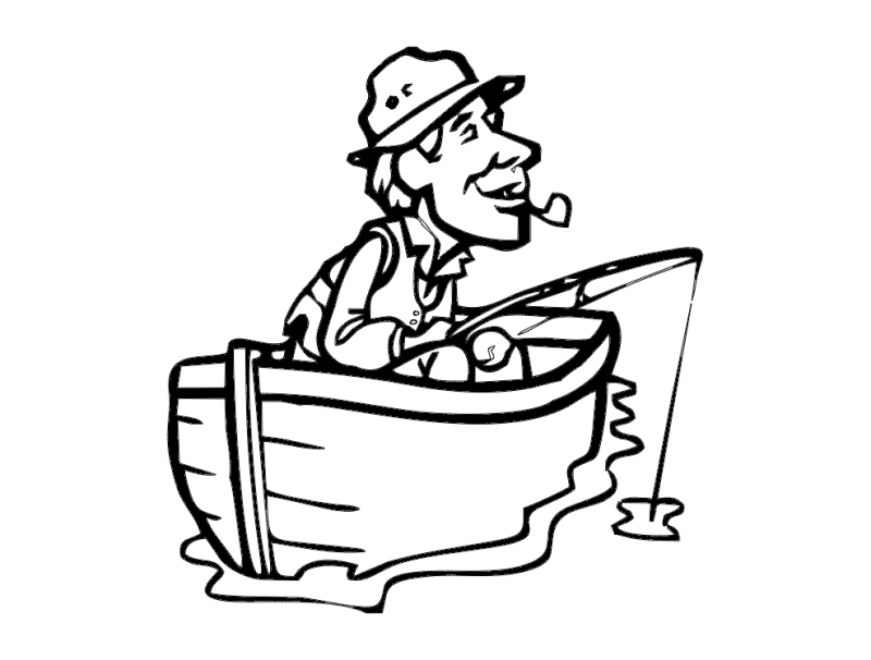 Рыбак с сигарой в лодке Файл dxf