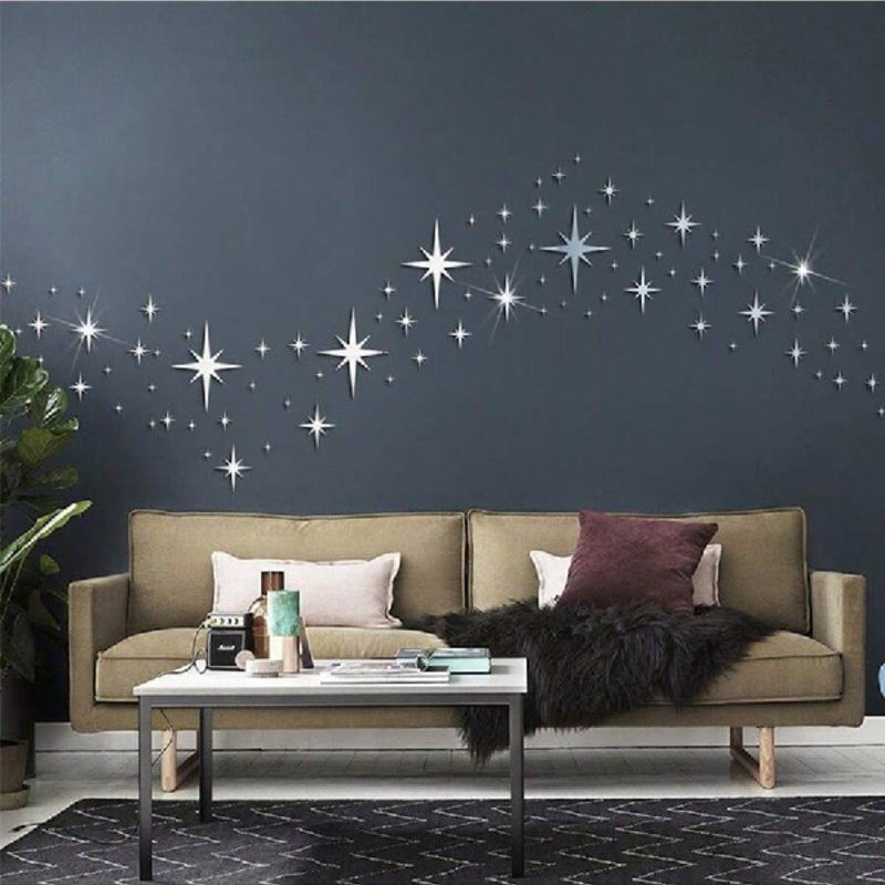 Laser Cut Star Design Mirror Wall Sticker 3D Acrylic Mirror Decal For Home