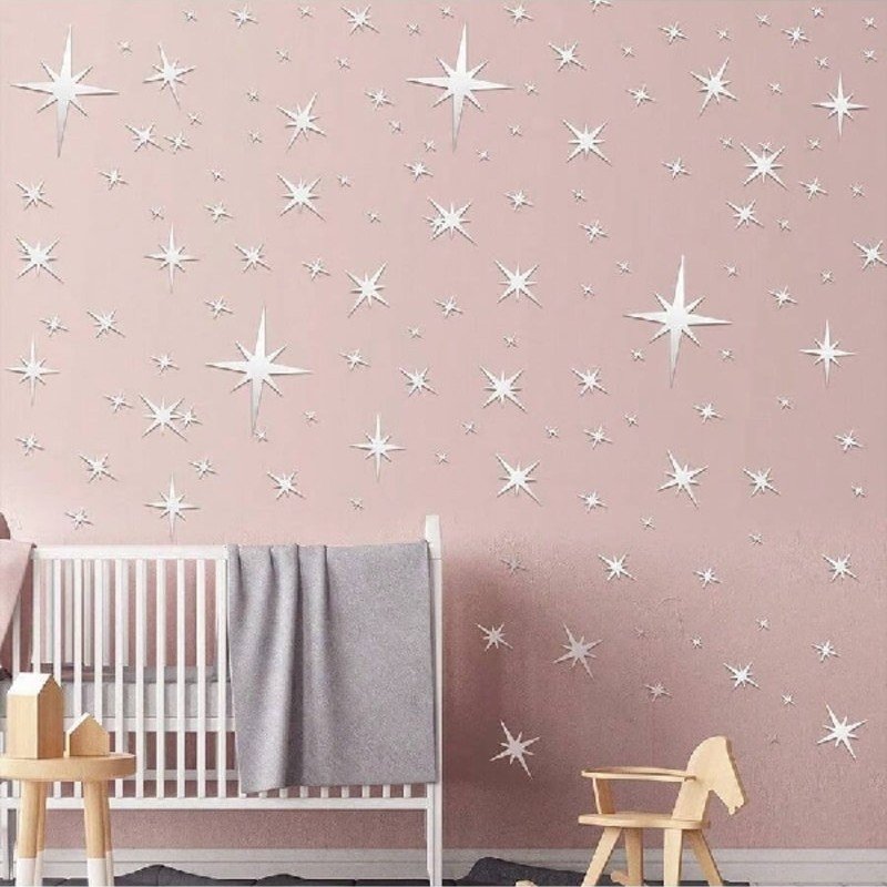 Laser Cut Star Design Mirror Wall Sticker 3D Acrylic Mirror Decal For Home