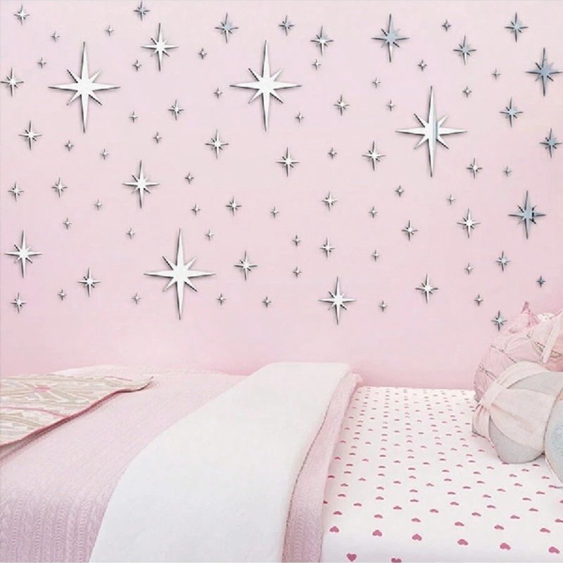Laser Cut Star Design Mirror Wall Sticker 3D Acrylic Mirror Decal For Home