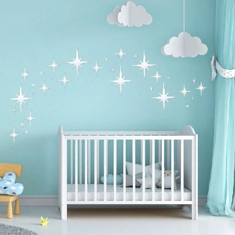 Laser Cut Star Design Mirror Wall Sticker 3D Acrylic Mirror Decal For Home