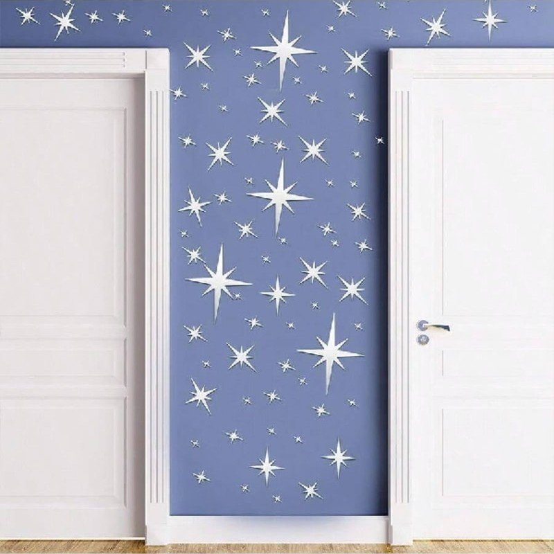 Laser Cut Star Design Mirror Wall Sticker 3D Acrylic Mirror Decal For Home