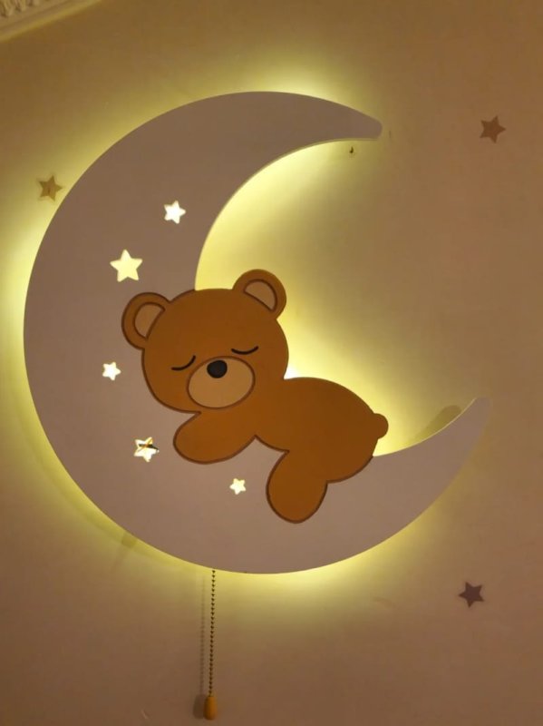 Laser Cut Bear on the Moon Baby Room Night Light – Moon Lamp Kids Room Decor