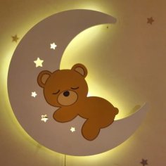 Laser Cut Bear on the Moon Baby Room Night Light – Moon Lamp Kids Room Decor