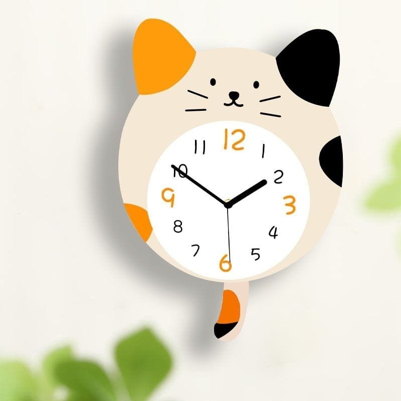 Laser Cut Cat Wall Clock Stylish Cartoon Cat Kids Clock