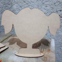 Laser Cut Wooden Head Stand Child Silhouette With Pigtails Hair Bow Display Stand