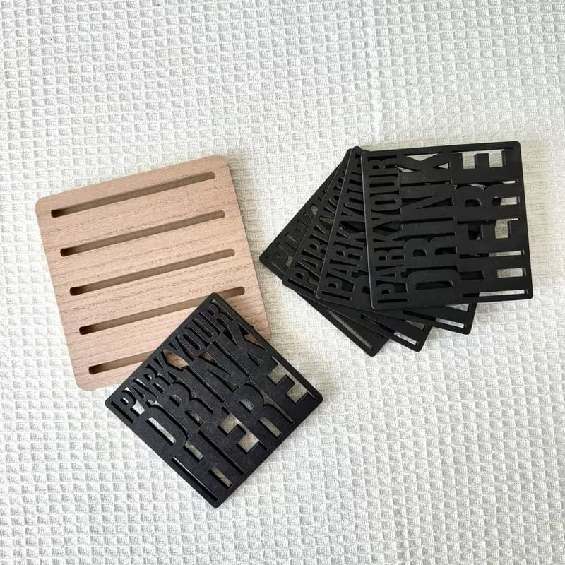 Laser Cut Park Your Drink Here Coasters With Holder