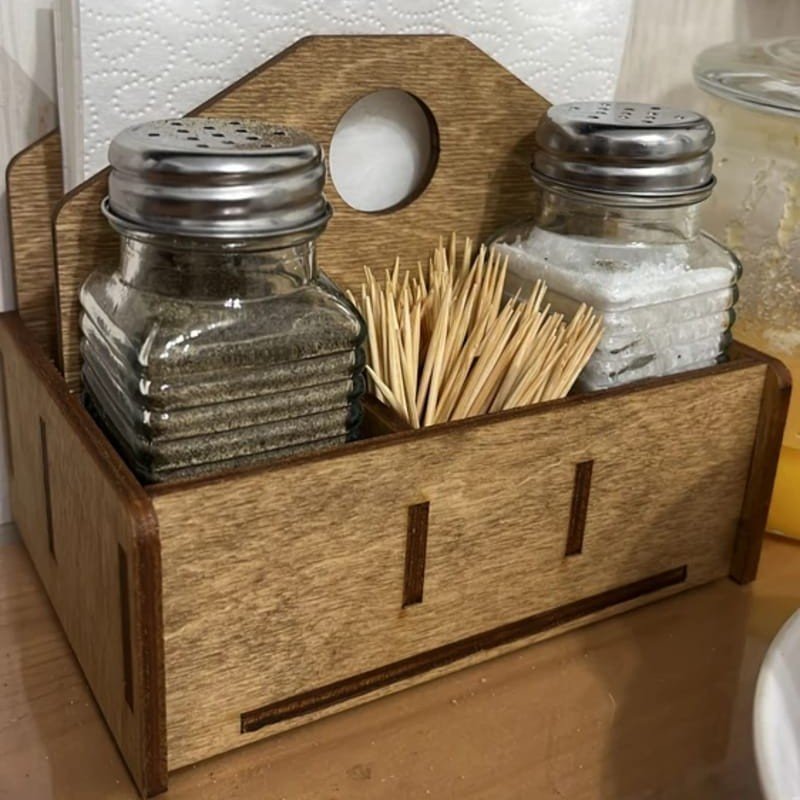 Laser Cut Wooden Salt And Pepper Caddy