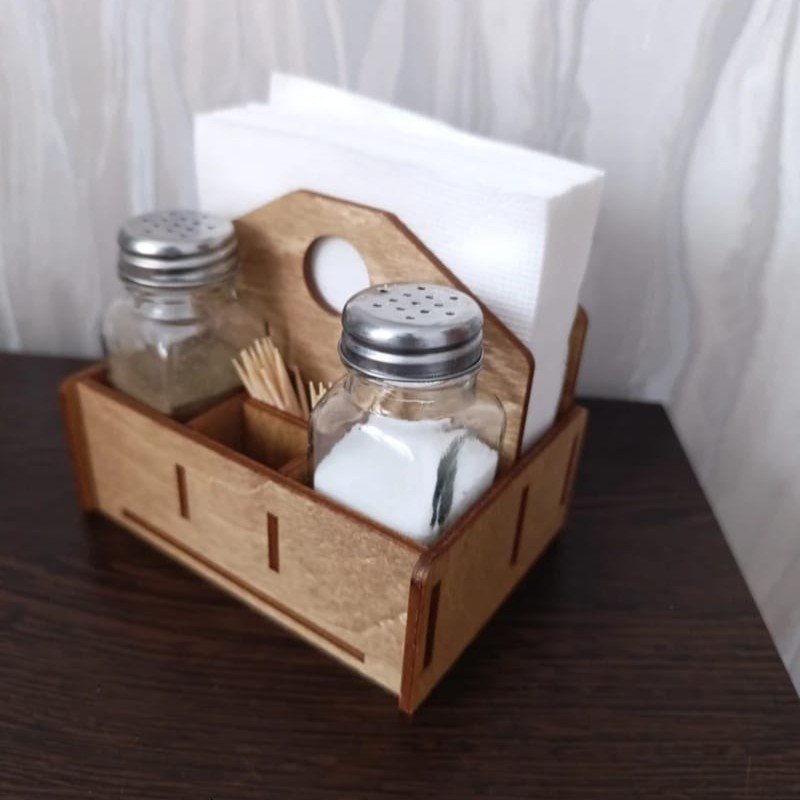 Laser Cut Wooden Salt And Pepper Caddy