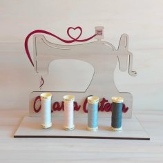 Laser Cut Personalized Sewing Machine Shaped Thread Spool Bobbin Holder