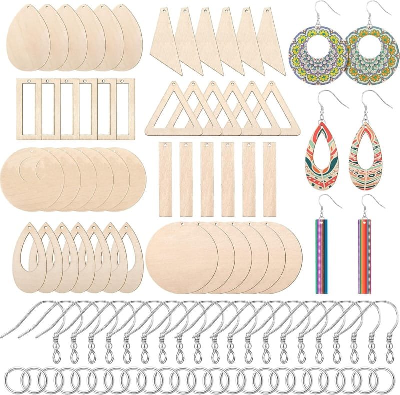 Laser Cut Wooden Dangle Earring Making Kit For Diy Craft Party