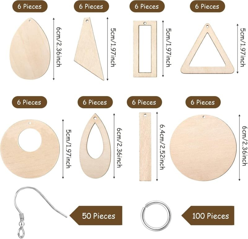 Laser Cut Wooden Dangle Earring Making Kit For Diy Craft Party