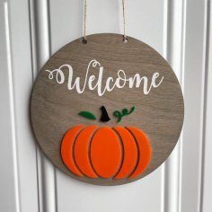 Laser Cut Welcome Autumn Pumpkin Round Hanging Door Sign