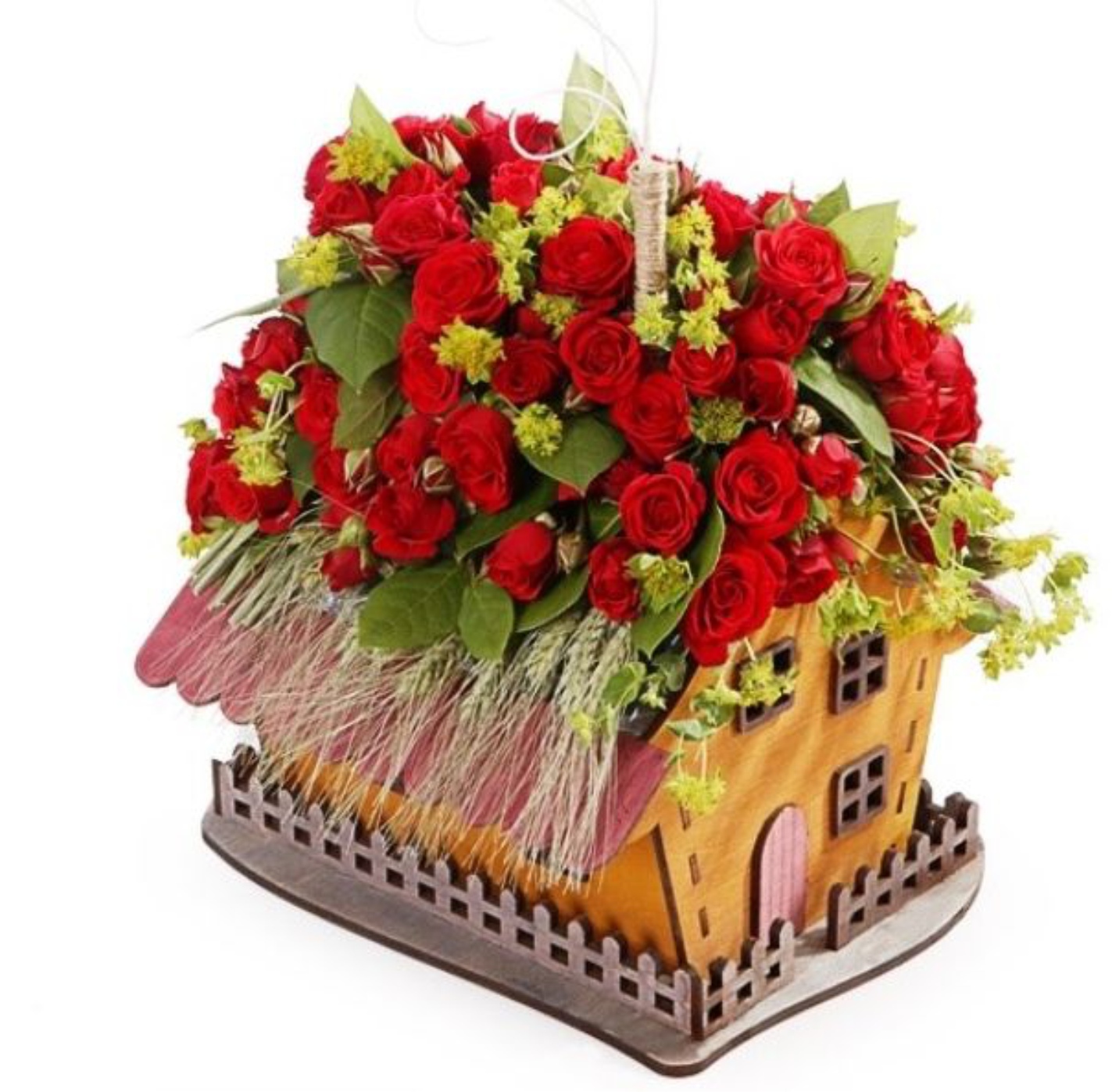 Vaso de flores em forma de casa com corte a laser para decoração de casa