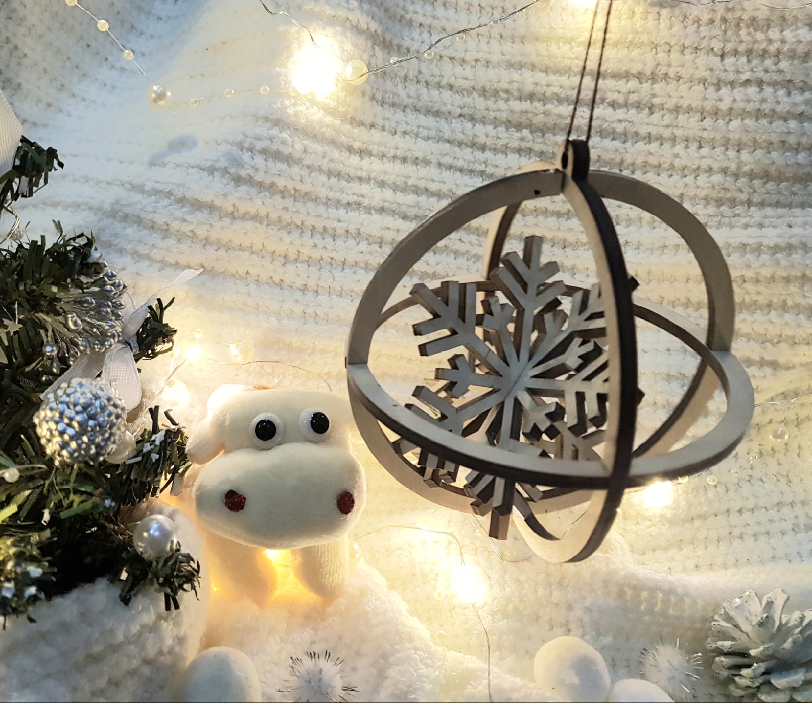 Laser Cut Christmas Snowflake Ball Hanging Ornament Free Vector
