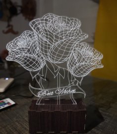 Laser Cut Best Wishes With Flower 3D Illusion Lamp DXF File