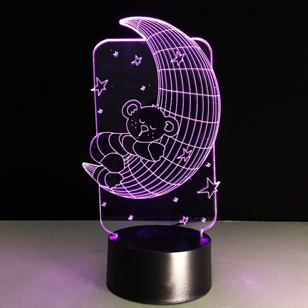Lâmpada de ursinho de pelúcia com corte a laser na lua 3D lâmpada LED de ilusão de luz noturna