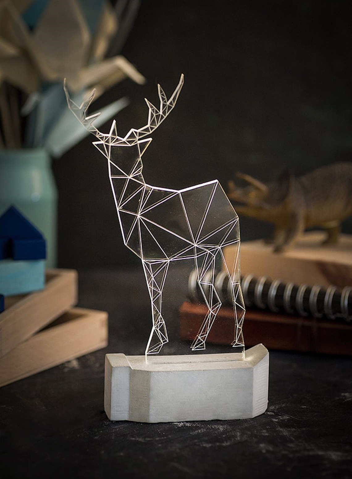 Lampe de renne de Noël moderne découpée au laser Veilleuse de cerf géométrique