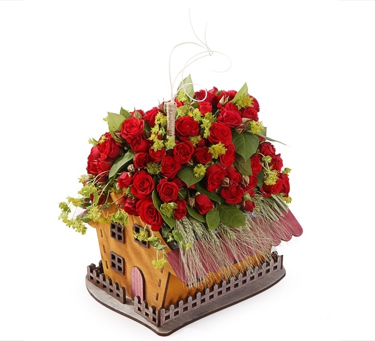 레이저 컷 집 모양의 꽃 상자 발렌타인 데이 장식