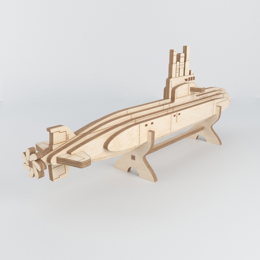 Laser Cut Submarine Wooden Model Free Vector
