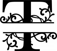 Lettera T con monogramma diviso fiorito
