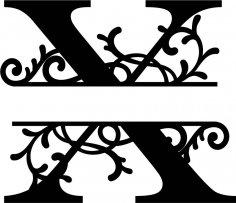 Lettera X con monogramma diviso fiorito