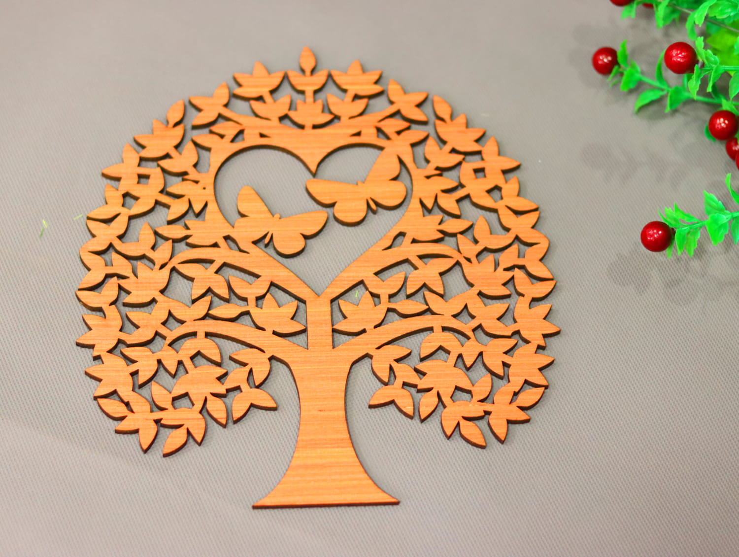 Laser Cut Wooden Heart Tree Decor Free Vector