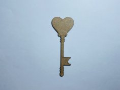 Laser Cut Unfinished Heart Key Shape Wood Cutout Free Vector