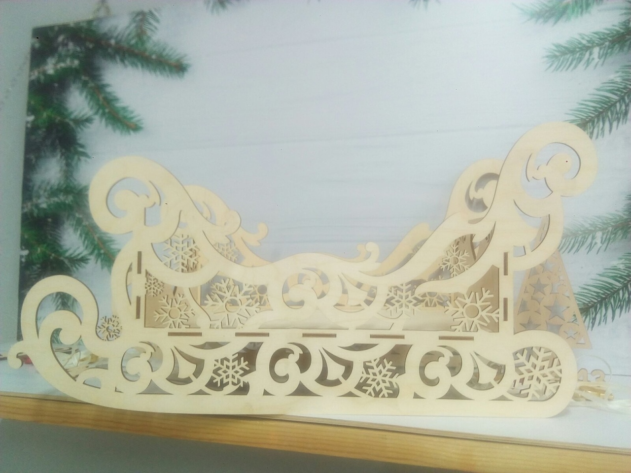 الگوی برش لیزری سورتمه تزئینی چوبی