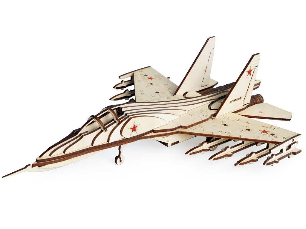Лазерная резка деревянного истребителя SU-30 Модель игрушки