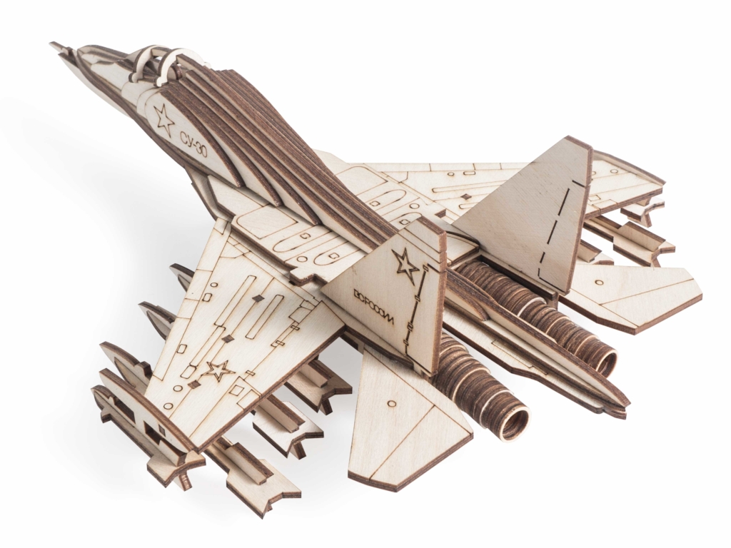 Laser Cut Wooden Fighter SU-30 Model Toy Free Vector