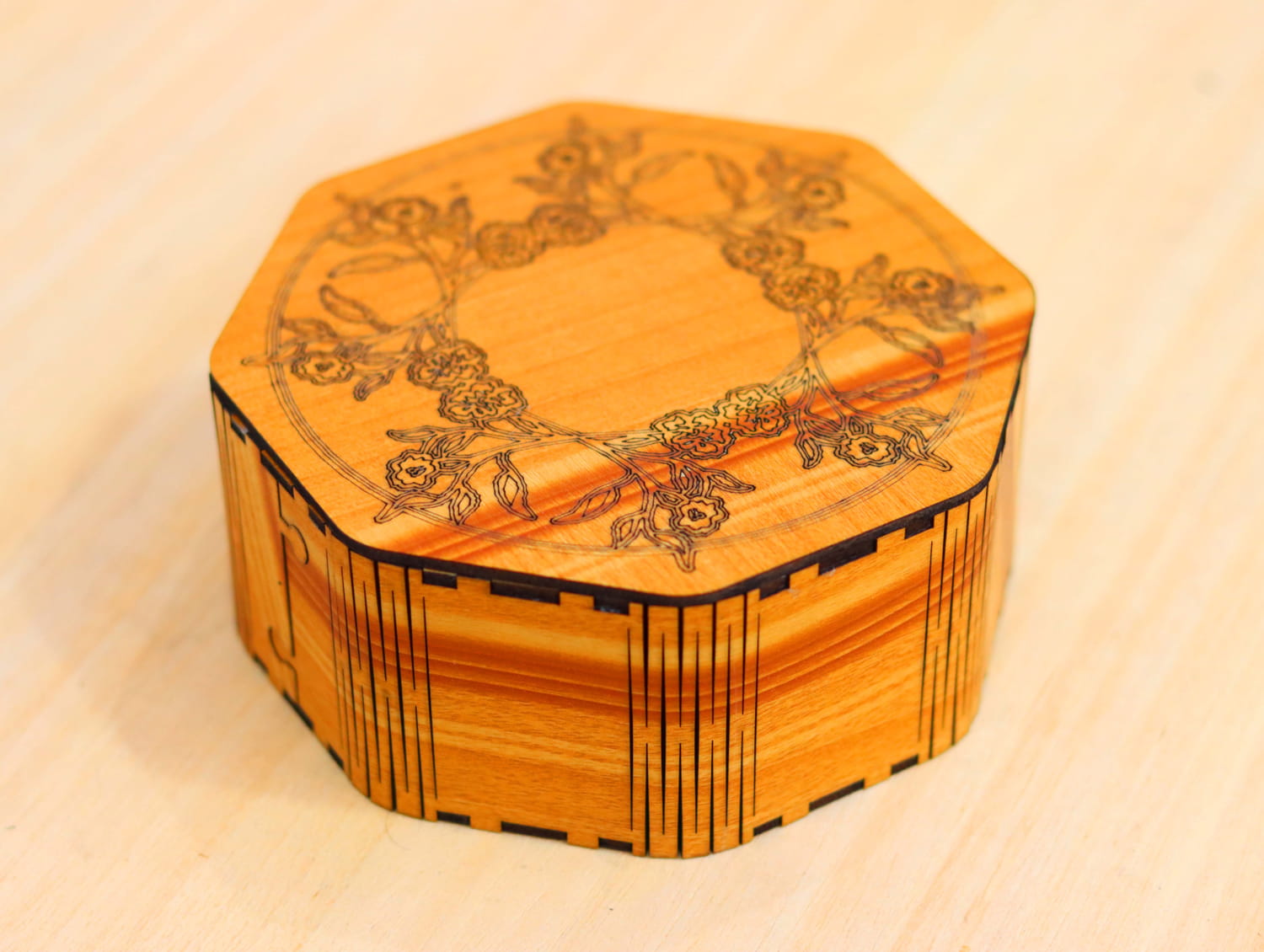 Laser Cut Octagon Wooden Box Free Vector