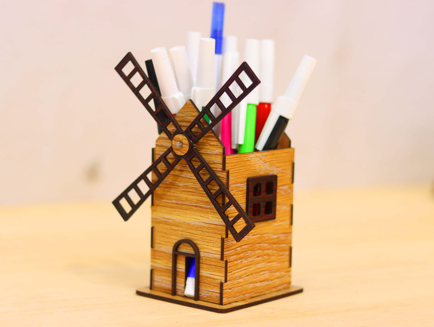 Laser Cut Windmill Pen Pencil Holder Free Vector