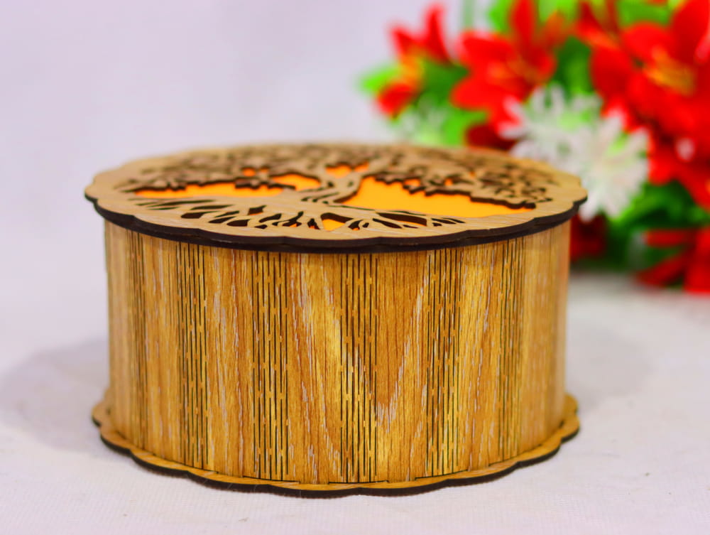 Laser Cut Decorative Round Wooden Box Free Vector