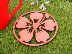 Laser Cut Hibiscus Flower Tea Coaster Free Vector