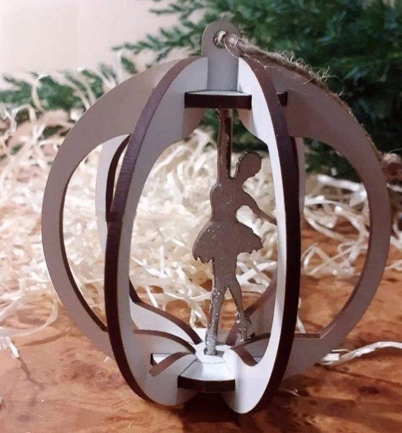 Laser Cut 3D Bauble Ballerina Christmas Ornament Free Vector