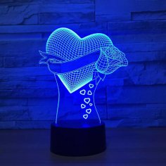 Lazer Kesim Aşk Kalp Gül 3D İllüzyon Lamba