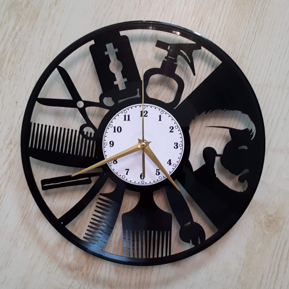 Лазерная резка Парикмахерская Виниловые часы с пластинками