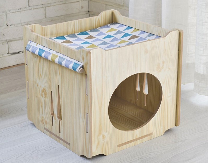 Casa de gato de madera cortada con láser Casa de hamaca de gato apilable Habitación de cubo de gatito