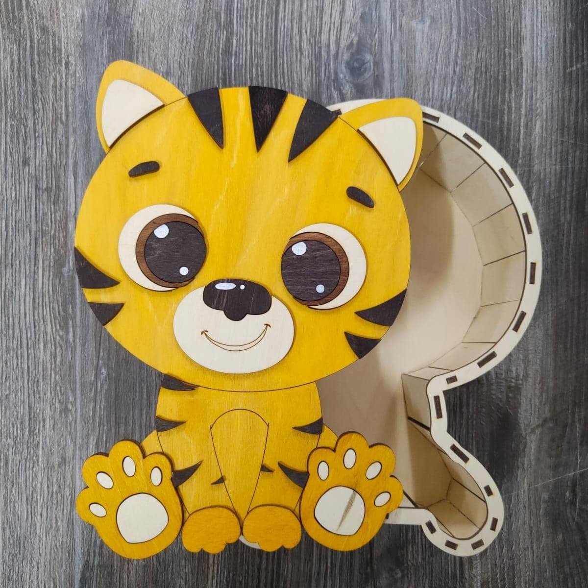 Laser Cut Christmas Tiger Cute Gift Box Free Vector